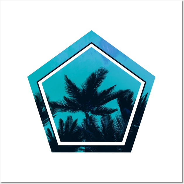 Beach palms ocean on a geometric shape Wall Art by carolsalazar